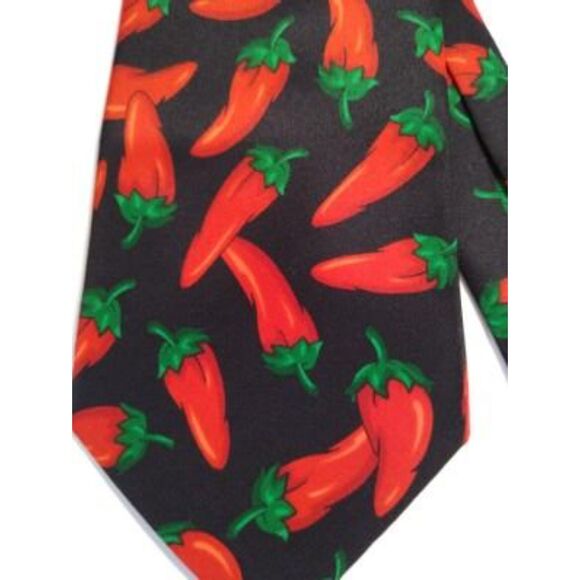 E.Graziano Black, Red Chili Pepper Necktie Woven Tie - Picture 2 of 5